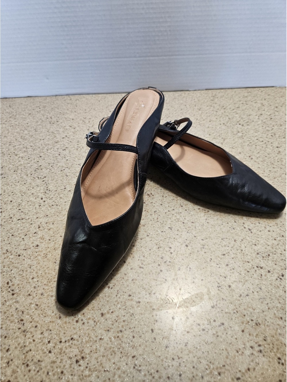 Handmade Black Leather Slingback Heels Size 39